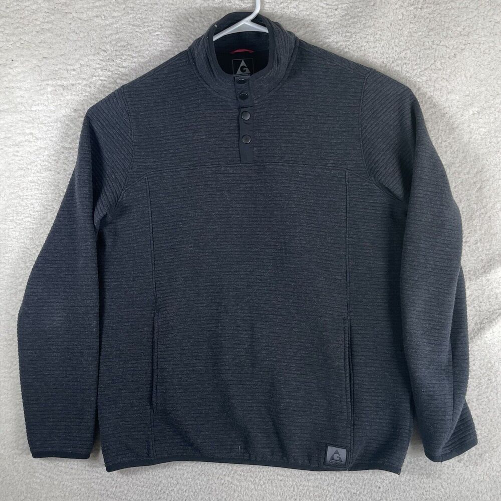 Gerry Sweater Mens Large Gray Black Ottoman 1/4 Snap Button Mock Neck Ribbed